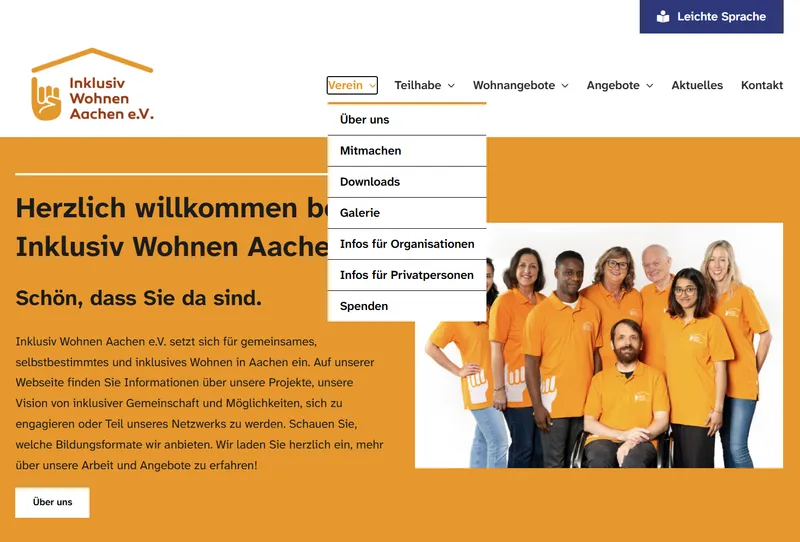Screenshot der sichtbaren Tastaturfokus-Navigation auf der Website von Inklusiv Wohnen Aachen e.V.